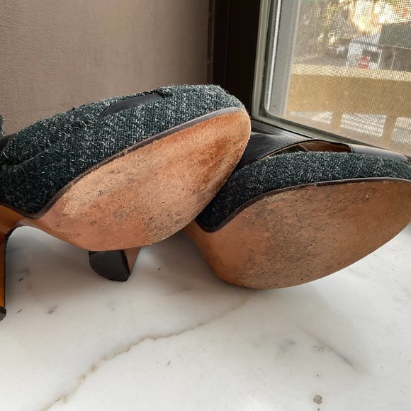 MARNI dark green tweed and black leather platform  pumps - Picture 8 of 8